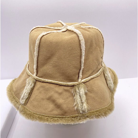 Fownes Faux Suede Fur Accent Bucket Hat Tan Boho Classic Warm 70's - Picture 1 of 14